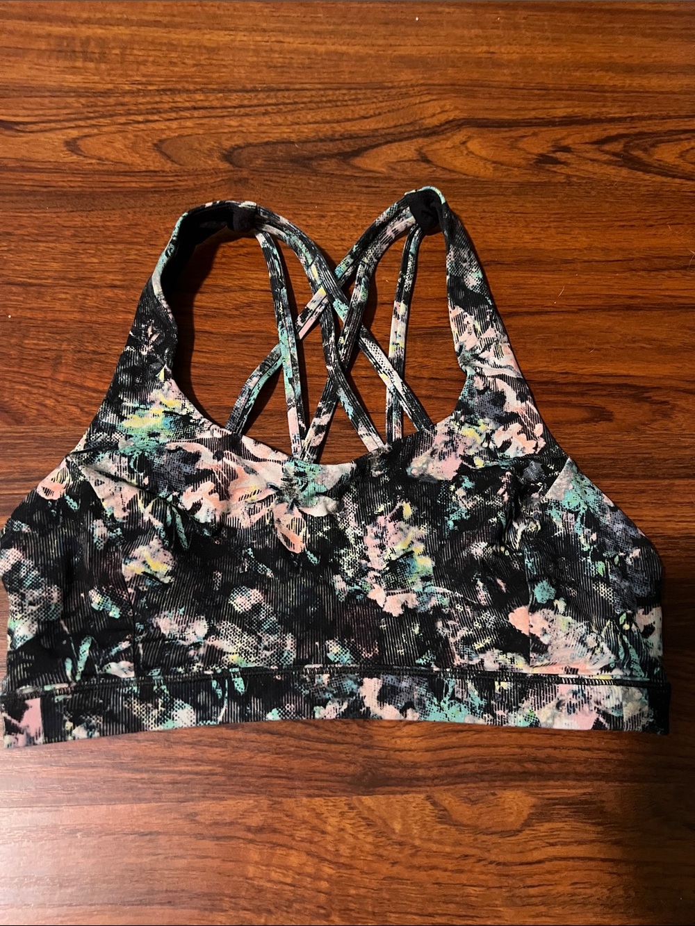lululemon athletica Black Floral Strappy Sports Bra